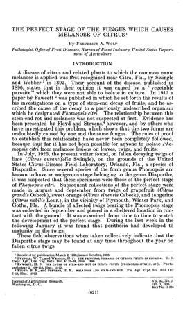 The Perfect Stage of the Fungus Which Causes Melanose of Citrus1