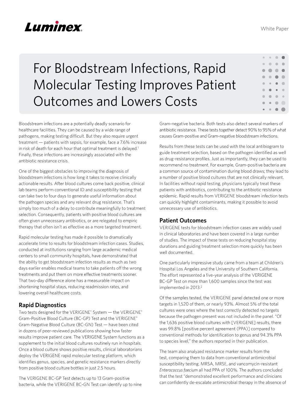 For Bloodstream Infections, Rapid Molecular Testing Improves Patient Outcomes and Lowers Costs