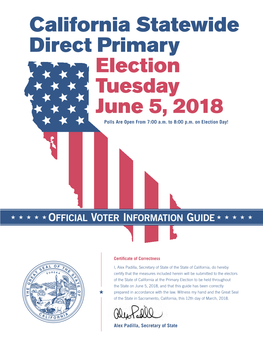 California Statewide Direct Primary Election Tuesday, June 5, 2018
