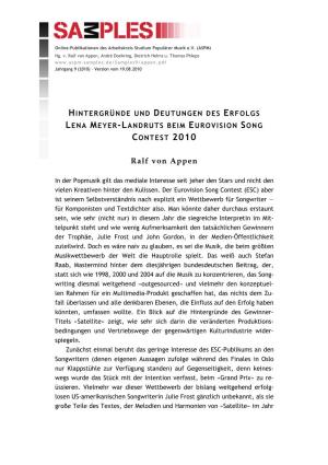 Hintergründe Und Deutungen Des Erfolgs Lena Meyer-Landruts Beim Eurovision Song Contest 2010