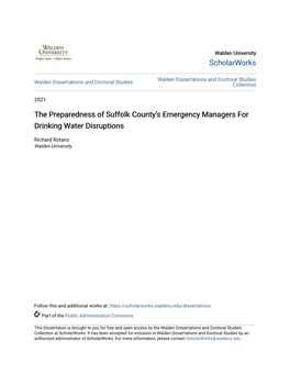 The Preparedness of Suffolk County's Emergency Managers for Drinking