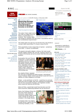 Page 1 of 3 BBC NEWS | Programmes | Analysis | Divorcing Europe