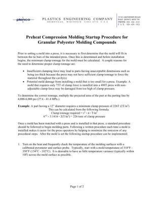 Preheat Compression Molding Startup Procedure for Granular Polyester Molding Compounds