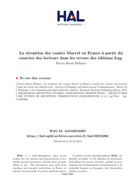 La Réception Des Comics Marvel En France À Partir Du Courrier Des Lecteurs Dans Les Revues Des Éditions Lug