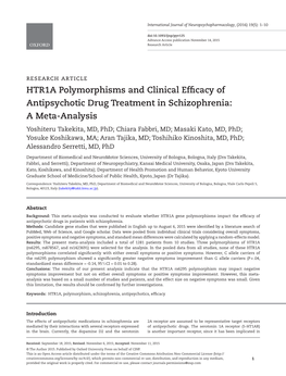 HTR1A Polymorphisms and Clinical Efficacy Of