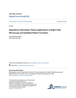 Algorithmic Information Theory Applications in Bright Field Microscopy and Epithelial Pattern Formation