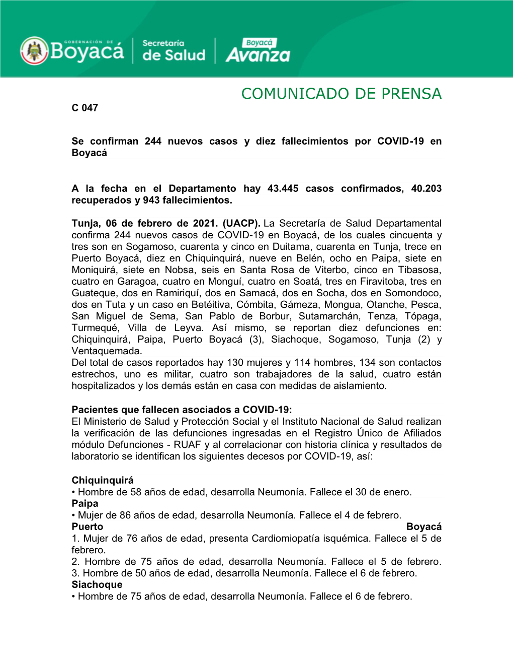 Comunicado De Prensa C 047