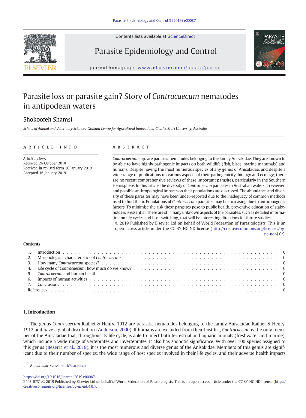 Parasite Loss Or Parasite Gain? Story of Contracaecum Nematodes in Antipodean Waters