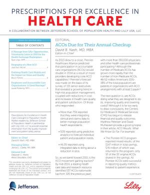 Prescriptions for Excellence in Health Care a Collaboration Between Jefferson School of Population Health and Lilly Usa, Llc