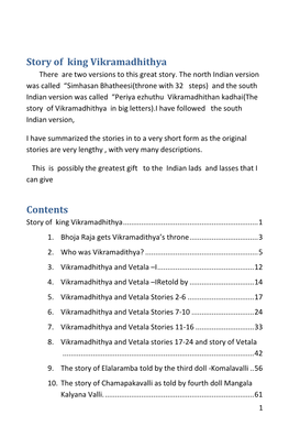 Story of King Vikramadhithya Contents