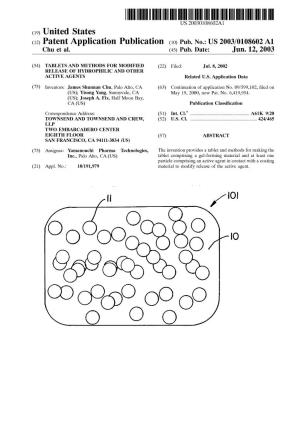 (12) Patent Application Publication (10) Pub. No.: US 2003/0108602 A1 Chu Et Al