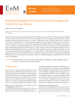 Kisspeptin Regulation of Neuronal Activity Throughout the Central Nervous System
