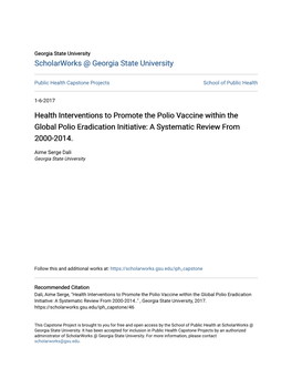 Health Interventions to Promote the Polio Vaccine Within the Global Polio Eradication Initiative: a Systematic Review from 2000-2014