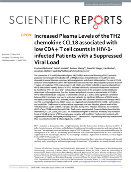 Increased Plasma Levels of the TH2 Chemokine CCL18 Associated With