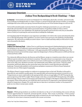 Itinerary Overview Joshua Tree Backpacking & Rock Climbing
