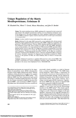 Unique Regulation of the Matrix Metalloproteinase, Gelatinase B