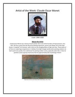 Artist of the Week: Claude Oscar Monet