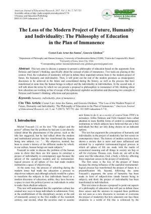 The Loss of the Modern Project of Future, Humanity and Individuality: the Philosophy of Education in the Plan of Immanence