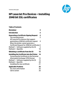 HP Laserjet Pro Devices – Installing 2048 Bit SSL Certificates