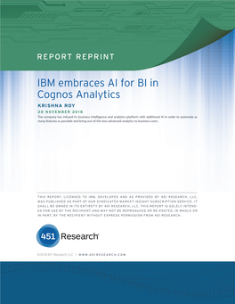 IBM Embraces AI for BI in Cognos Analytics