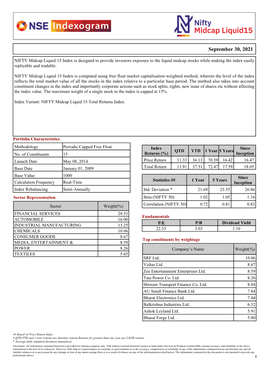 NIFTY Midcap Liquid 15 Index Is Designed to Provide Investors Exposure to the Liquid Midcap Stocks While Making the Index Easily Replicable and Tradable