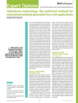 Hybridoma Technology: the Preferred Method for Monoclonal Antibody