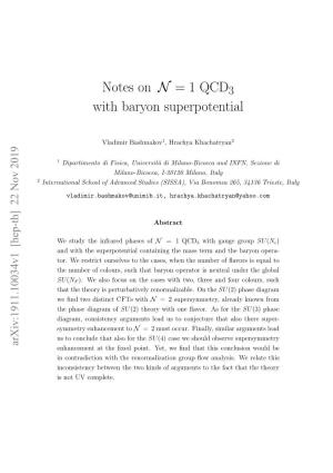 Notes on N = 1 QCD with Baryon Superpotential