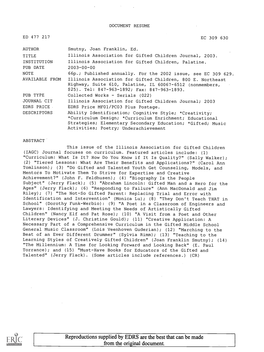 Illinois Association for Gifted Children Journal, 2003. INSTITUTION Illinois Association for Gifted Children, Palatine