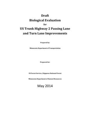 Biological Evaluation for US Trunk Highway 2 Passing Lane and Turn Lane Improvements