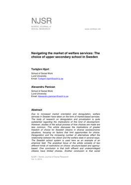 Navigating the Market of Welfare Services: the Choice of Upper Secondary School in Sweden