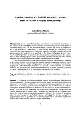 Populism, Identities and Social Movements in Lebanon: from a Sectarian Identity to a Popular One?