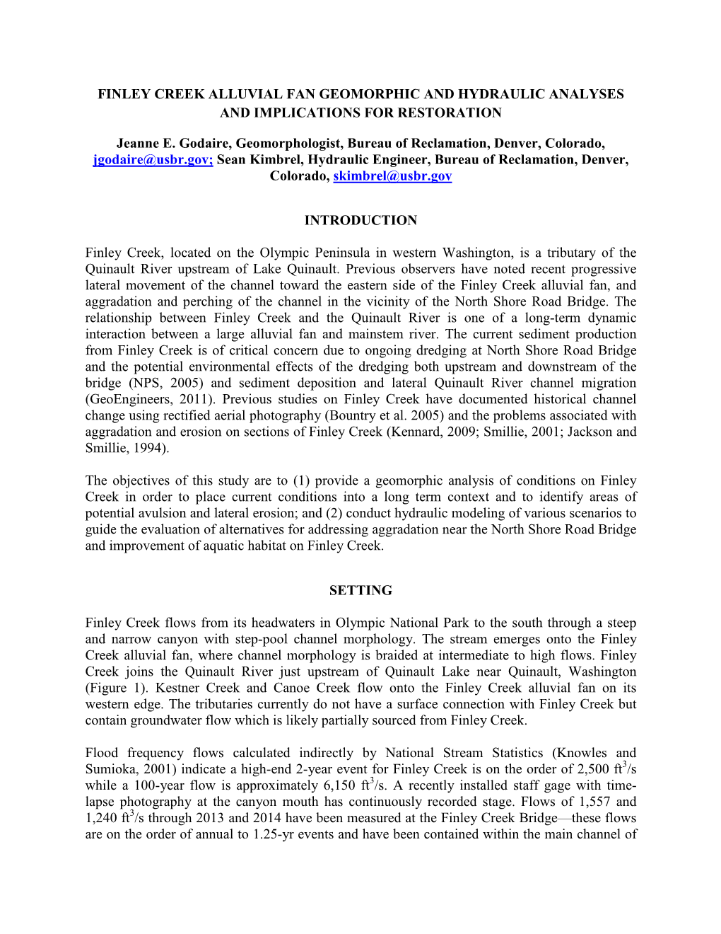 Finley Creek Alluvial Fan Geomorphic and Hydraulic Analyses and Implications for Restoration