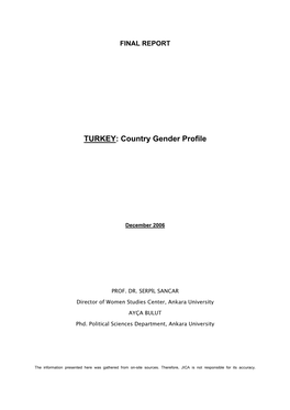 TURKEY: Country Gender Profile