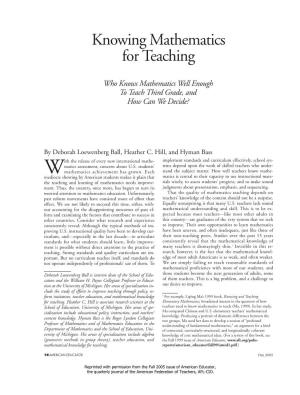 Knowing Mathematics for Teaching