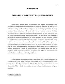 Chapter Vi Sri Lanka and the South Asian Sub-System
