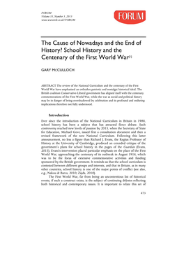 The Cause of Nowadays and the End of History? School History and the Centenary of the First World War[1]