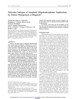 Molecular Subtypes of Anaplastic Oligodendroglioma: Implications for Patient Management at Diagnosis1