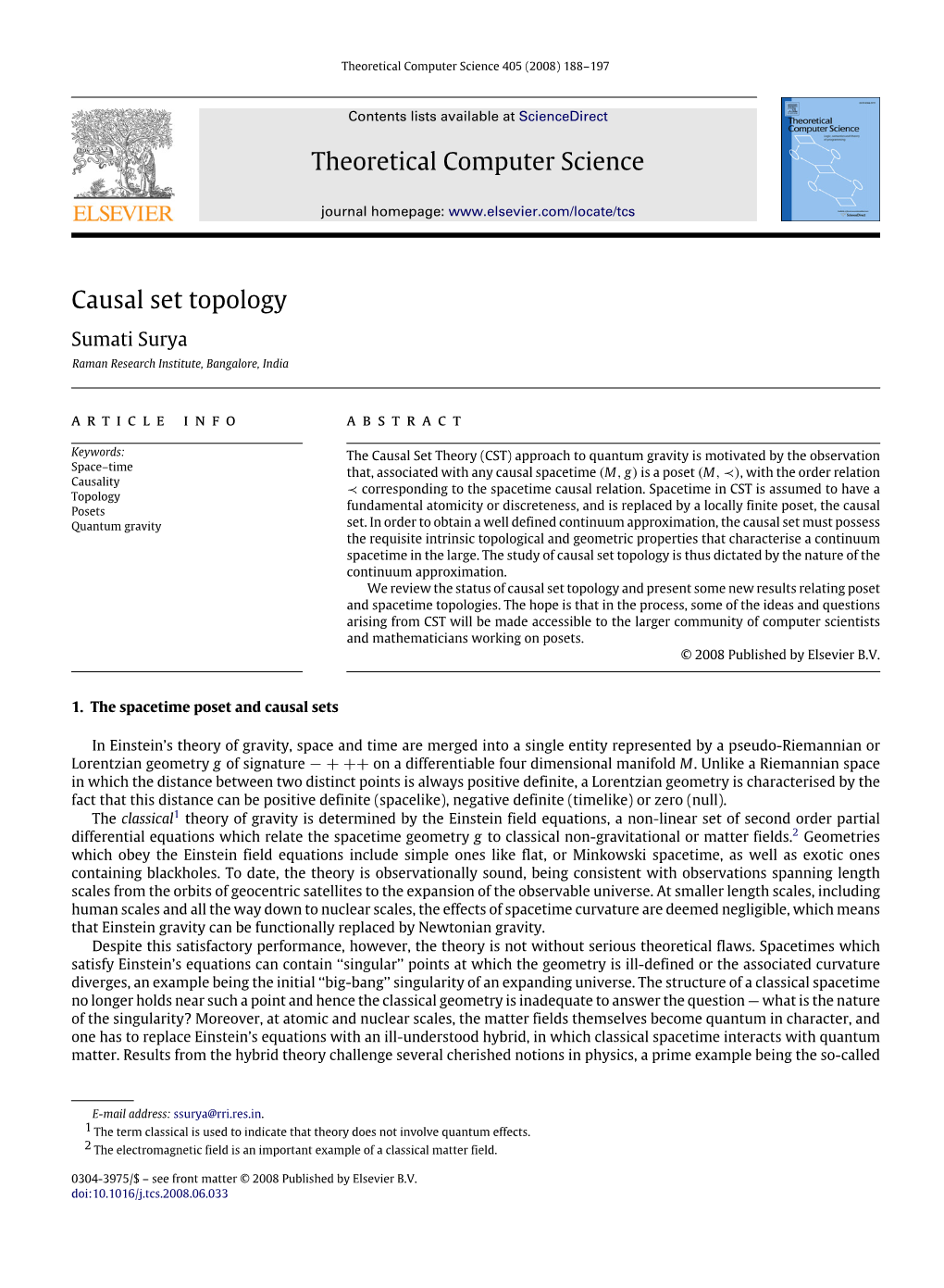 Theoretical Computer Science Causal Set Topology