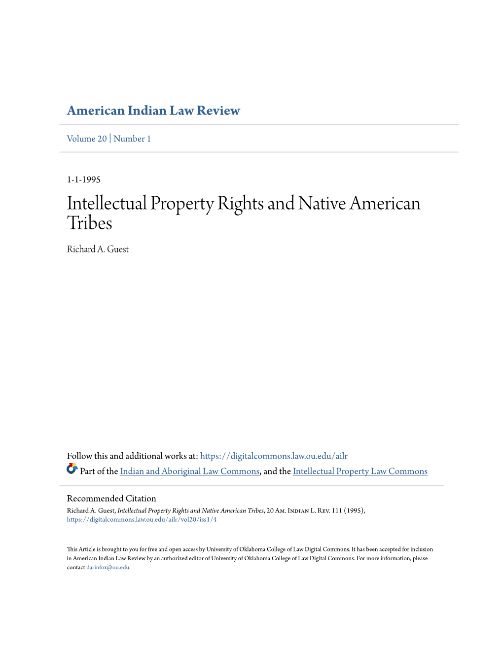 Intellectual Property Rights and Native American Tribes Richard A
