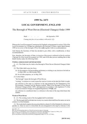 1999 No. 2473 LOCAL GOVERNMENT, ENGLAND The