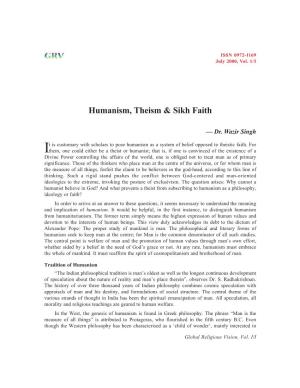 Humanism, Theism & Sikh Faith