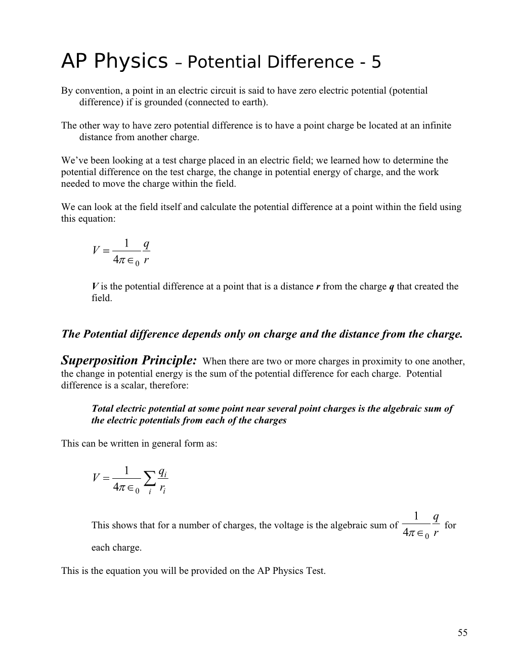 AP Physics – Electric Potential Energy