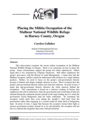 Placing the Militia Occupation of the Malheur National Wildlife Refuge in Harney County, Oregon