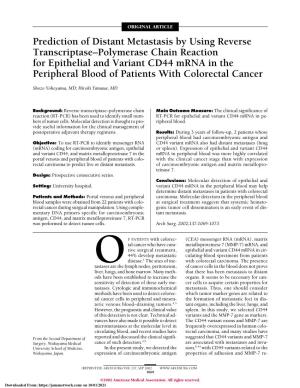 Prediction of Distant Metastasis by Using Reverse Transcriptase Polymerase Chain Reaction for Epithelial and Variant CD44 Mrna I
