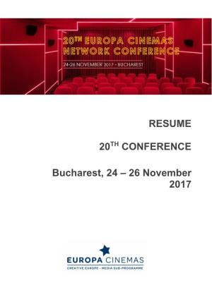 RESUME 20 CONFERENCE Bucharest, 24 – 26 November 2017