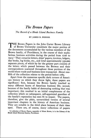 The Brown Papers the Record of a Rhode Island Business Family