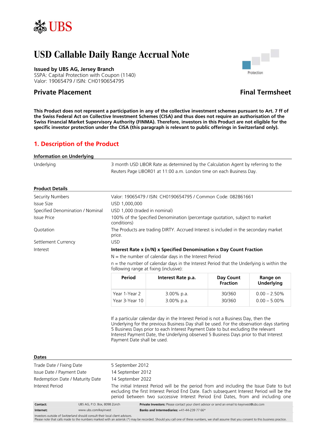 USD Callable Daily Range Accrual Note