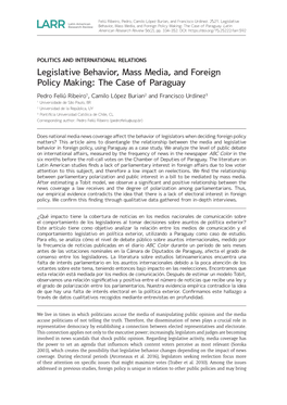 Legislative Behavior, Mass Media, and Foreign Policy Making: the Case of Paraguay