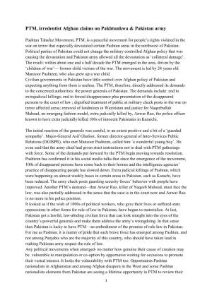 PTM, Irredentist Afghan Claims on Pakhtunkwa & Pakistan Army