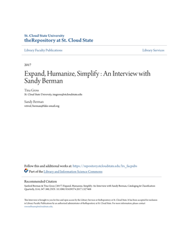 Expand, Humanize, Simplify : an Interview with Sandy Berman Tina Gross St